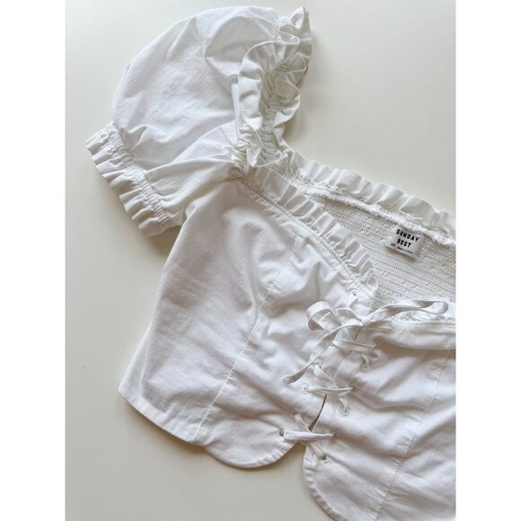 Aritzia SUNDAY BEST Lolita White Cotton Poplin Lace Up Corset Blouse, Size XS - Picture 7 of 11